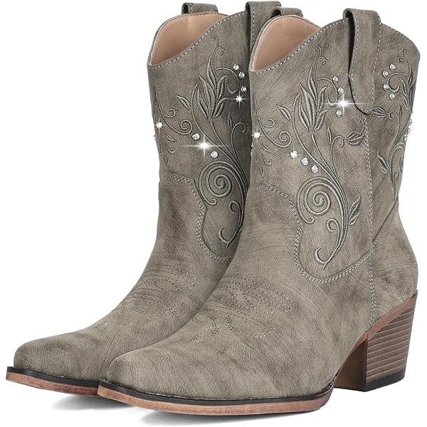 Stivali Cowboy Donna In Finta Pelle Scamosciata, Modello Retrò Con Tacco Largo E Punta Rotonda, Slip-On, Gambale Largo, Colore Nero