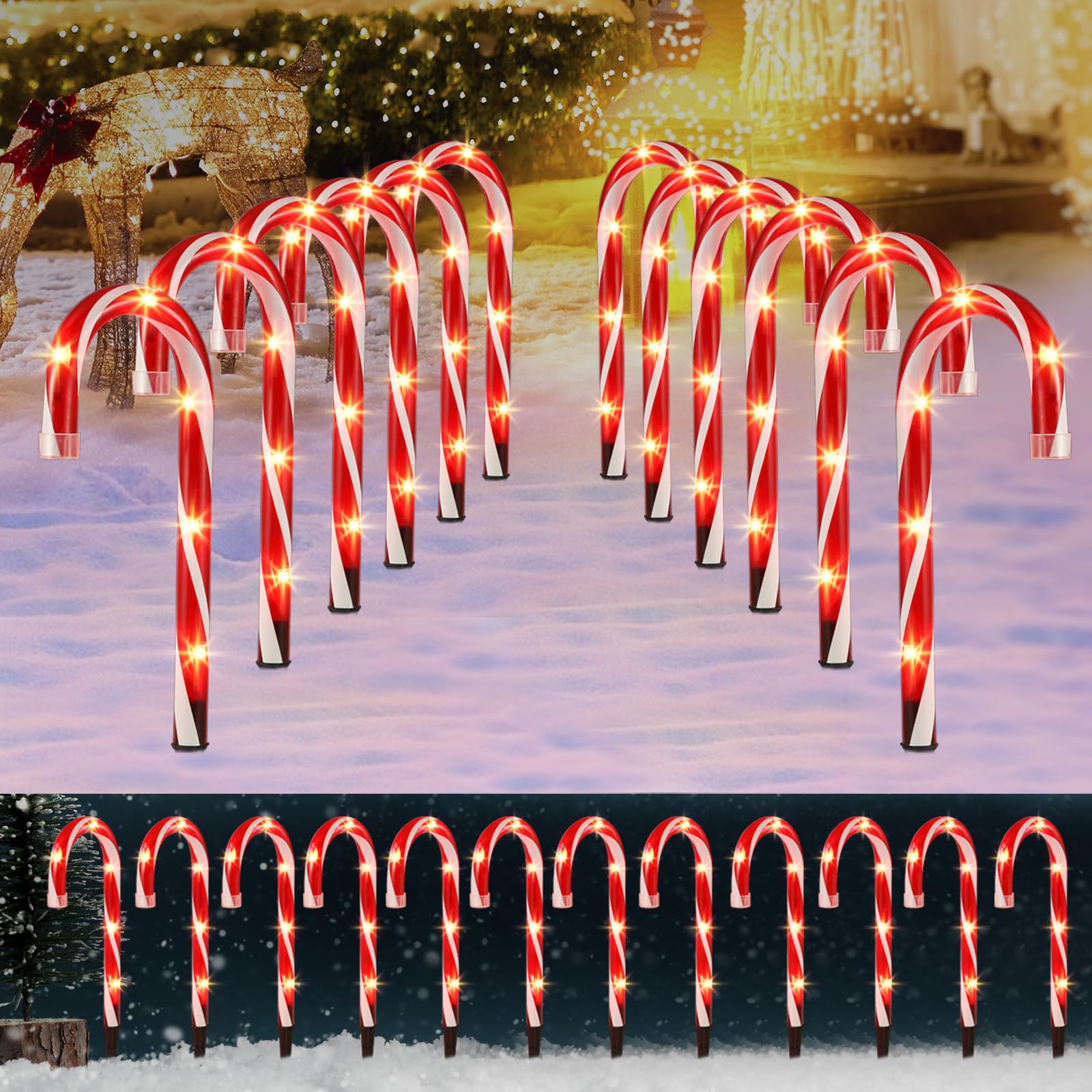 Photo 1 of 12 Pack Christmas Candy Cane Pathway Markers Lights 20''Christmas Candy Cane Outdoor Pathway, Connectable Outdoor Walkway Yard Lawn