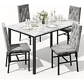 Hooseng Dining Table Set for 4, Faux Marble Small Kitchen Table Chairs Set of 4 with Luxurious Button Tufted Dinner Chairs for Kitchen and Dining