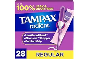Tampax, Radiant Tampons, Plastic Applicator, Regular Absorbency, 28 Count