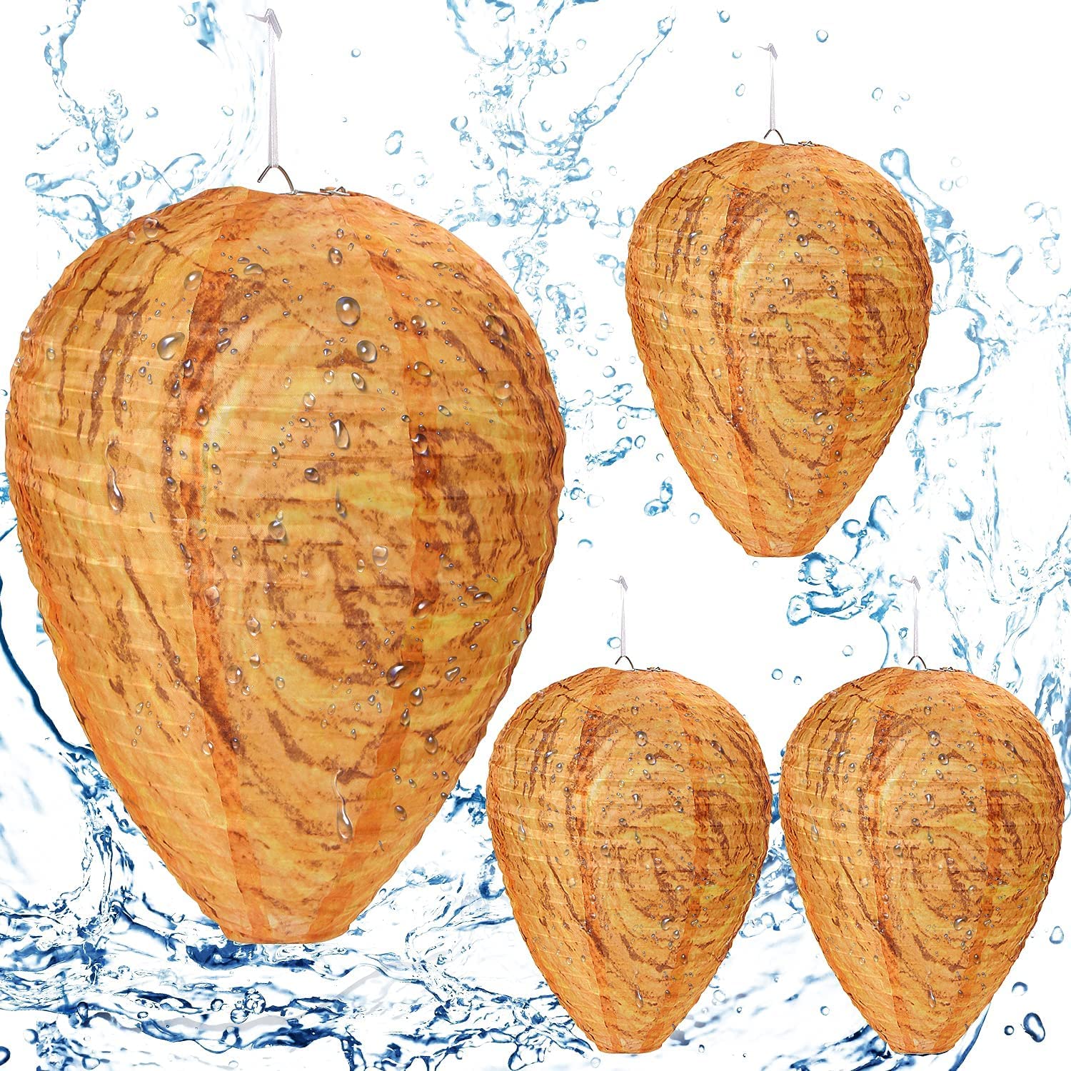 Augshy 4 Pack Wasp Nest Decoy Wasp Deterrent for Hornets Orange Jackets Outdoor Waterproof Material