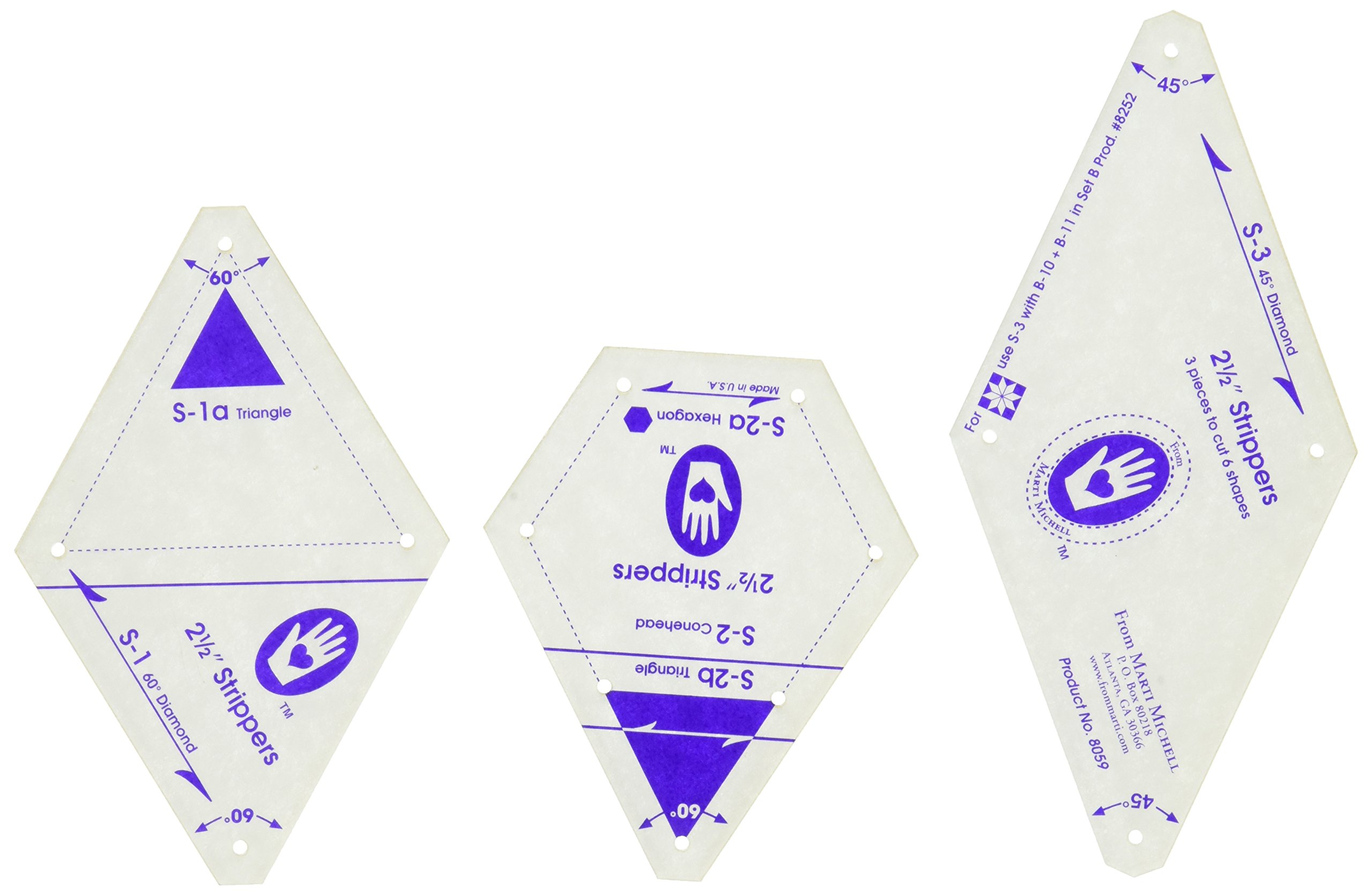 Marti Michell 2 1/2-inch Strippers 3 Templates for 7 Shapes