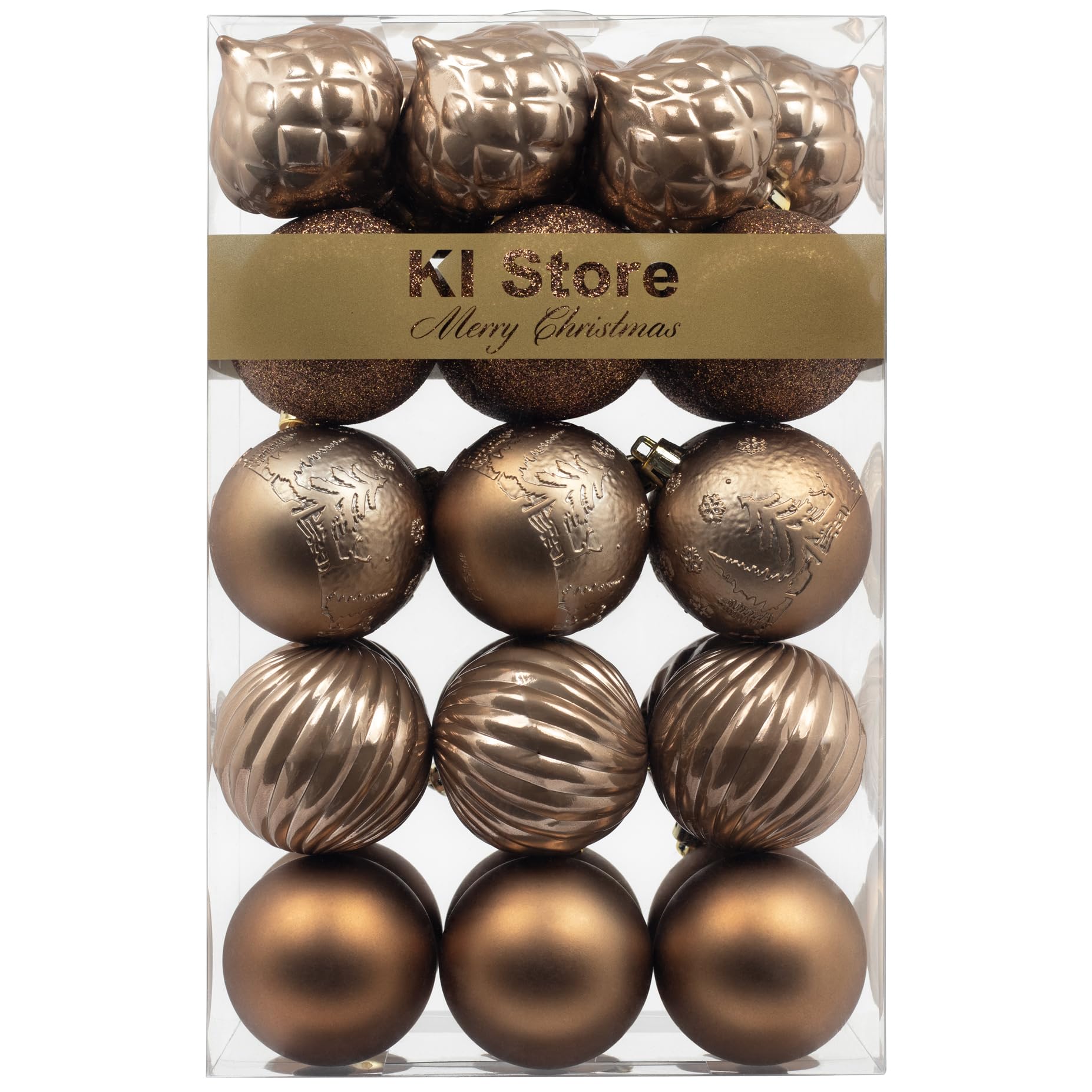Art Beauty Bronze Brown Christmas Baubles 30pcs 60mm Shatterproof Christmas Tree Decoration Ornaments