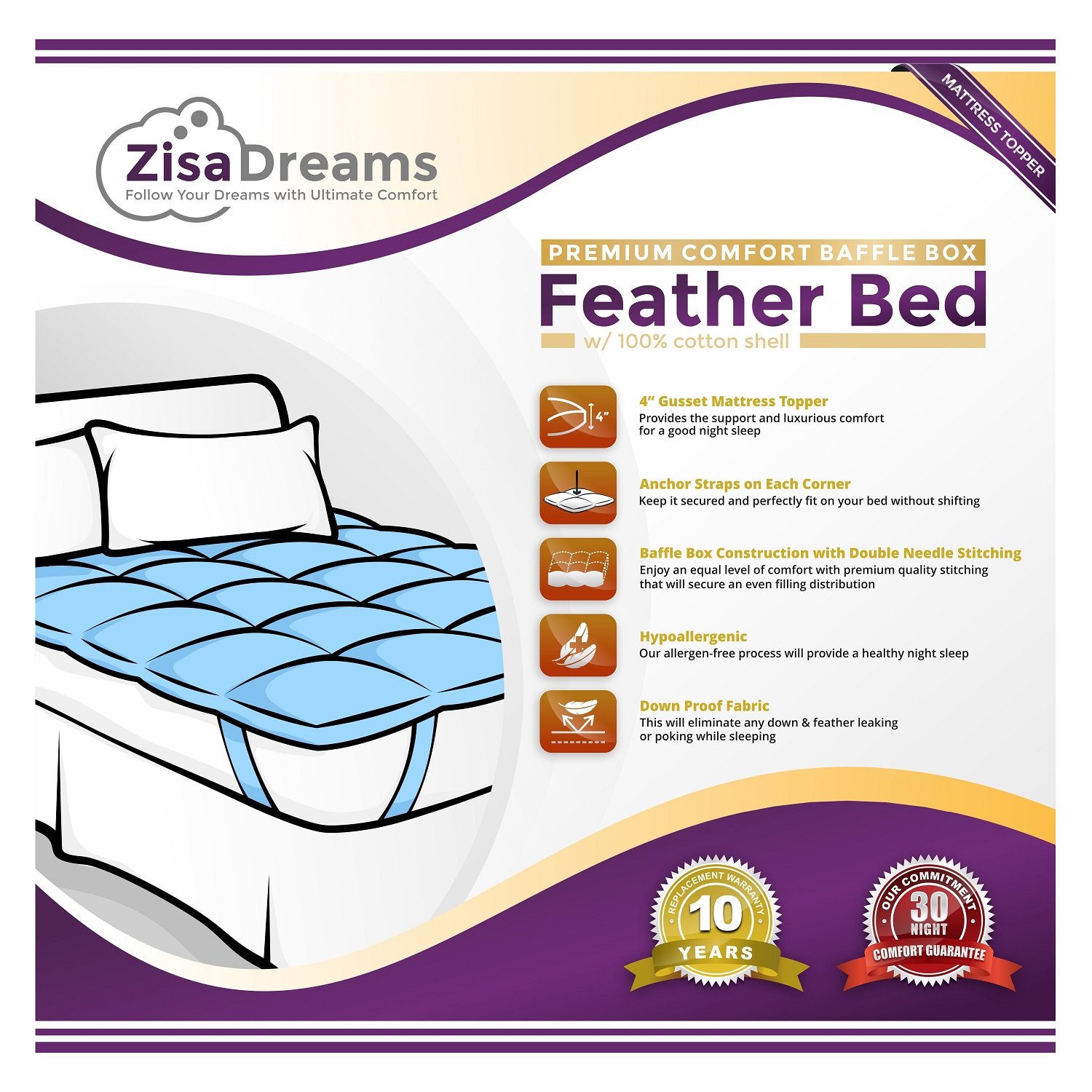 Best 4-Inch Gusset Down Featherbed Mattress Topper