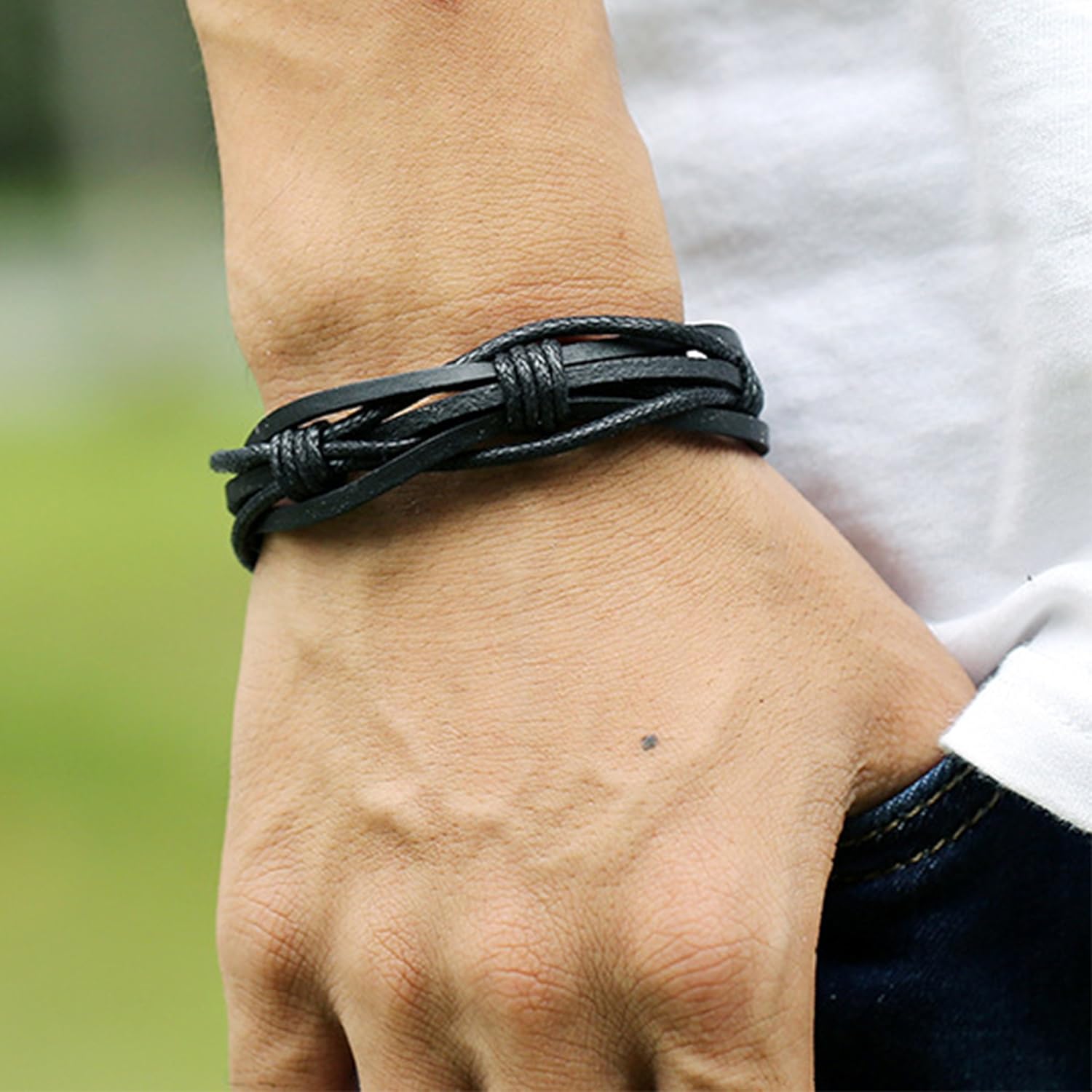 Jstyle 12Pcs Braided Leather Bracelet for Men Women Cuff Wrap Bracelet Wristbands Adjustable: Jewelry
