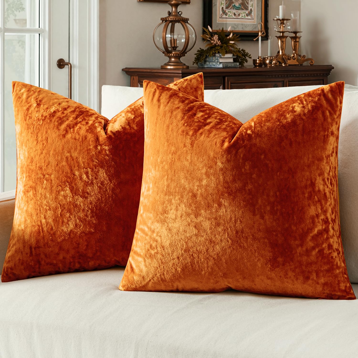 Photo 1 of MIULEE Velvet Throw Pillow Covers Set of 2, Soft Neutral Decorative Pillow Cases with Luxurious Textured Vintage Cushion Covers for Home Decor Couch Sofa Bed,Burnt Orange 20x20 inch