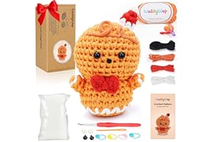 WALDYWOP Wobbles Crochet Kit for Beginners | Gingerbread Man Beginner Crochet Kit for Adults, Easy Knitting Kits w/Pre-Started Yarn, Crochet Hook, Step-by-Step Tutorials | DIY Craft Gifts or Christmas Décor