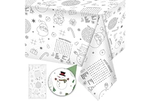 FUNNYPARS 1 Pack Christmas Tablecloth Xmas Activity Paper Tablecloth Santa Claus Snowman Gnome Color-in Paper Disposable Tablecover for Kids Christmas Winter Holiday Birthday Party Decoration 54X108 Inch