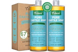 Yoken Pure Castile Soap Liquid Unscented 67 fl oz Castile Liquid Soap Made With Organic Oil, Clean & Gentle, No Palm Oil,Vegan, Natural Castile Soap for Face Body Wash, Hand Soap, Dishes Multi-purpose
