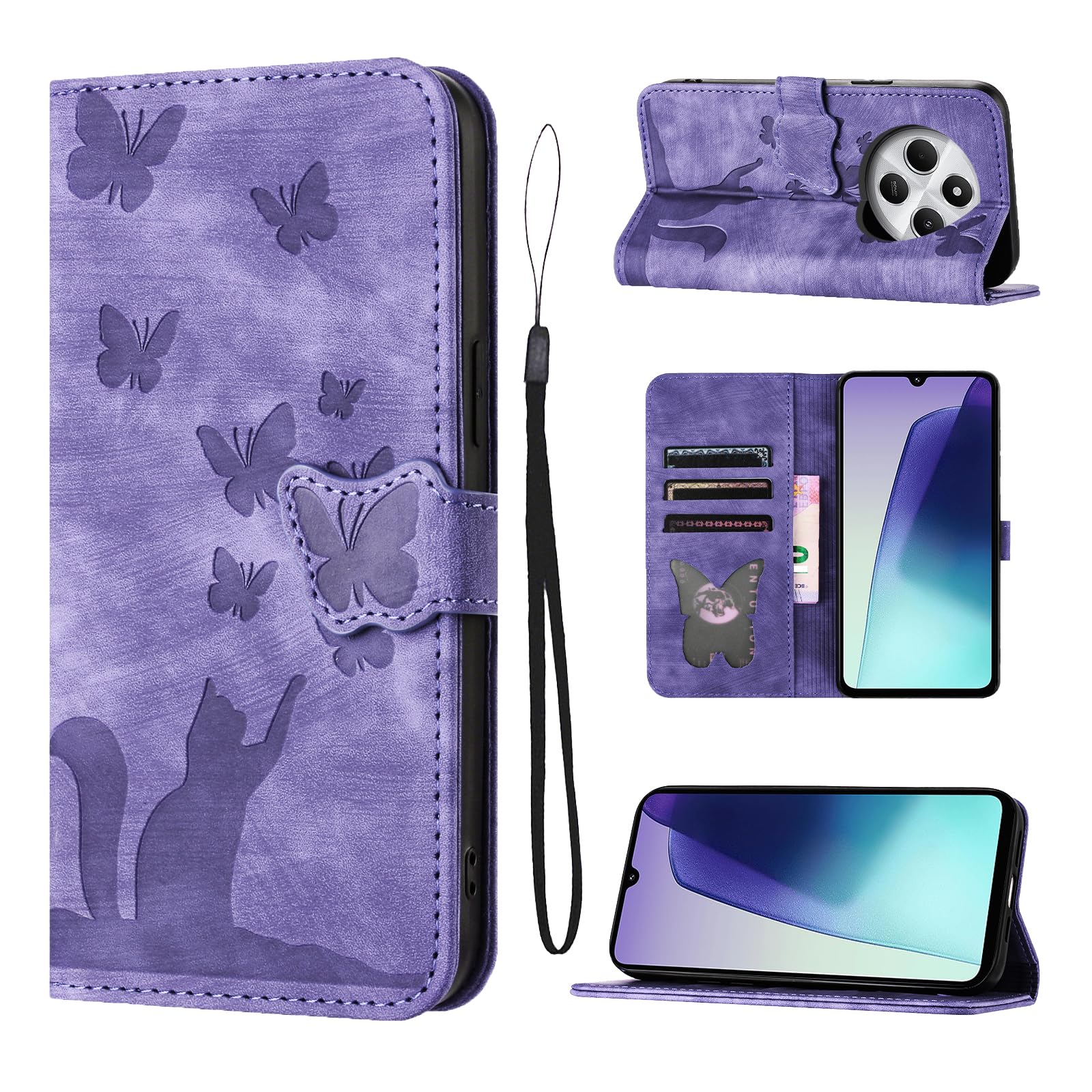 LSPCASA Protective Case for Xiaomi Redmi 14C/Xiaomi Poco C75 6.88 Inches PU Leather Material Poco C75 with Card Slots Xiaomi 14C Purple Case