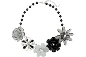 Bocar 5 Flower Braided Crystal Statement Chunky Necklace Bib Collar Flower Pearl Jewelry for Women