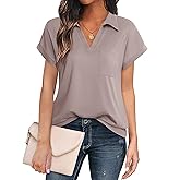 Vivilli Women's Tops and Blouses Short Sleeve Business Casual Collared Tunic Shirt