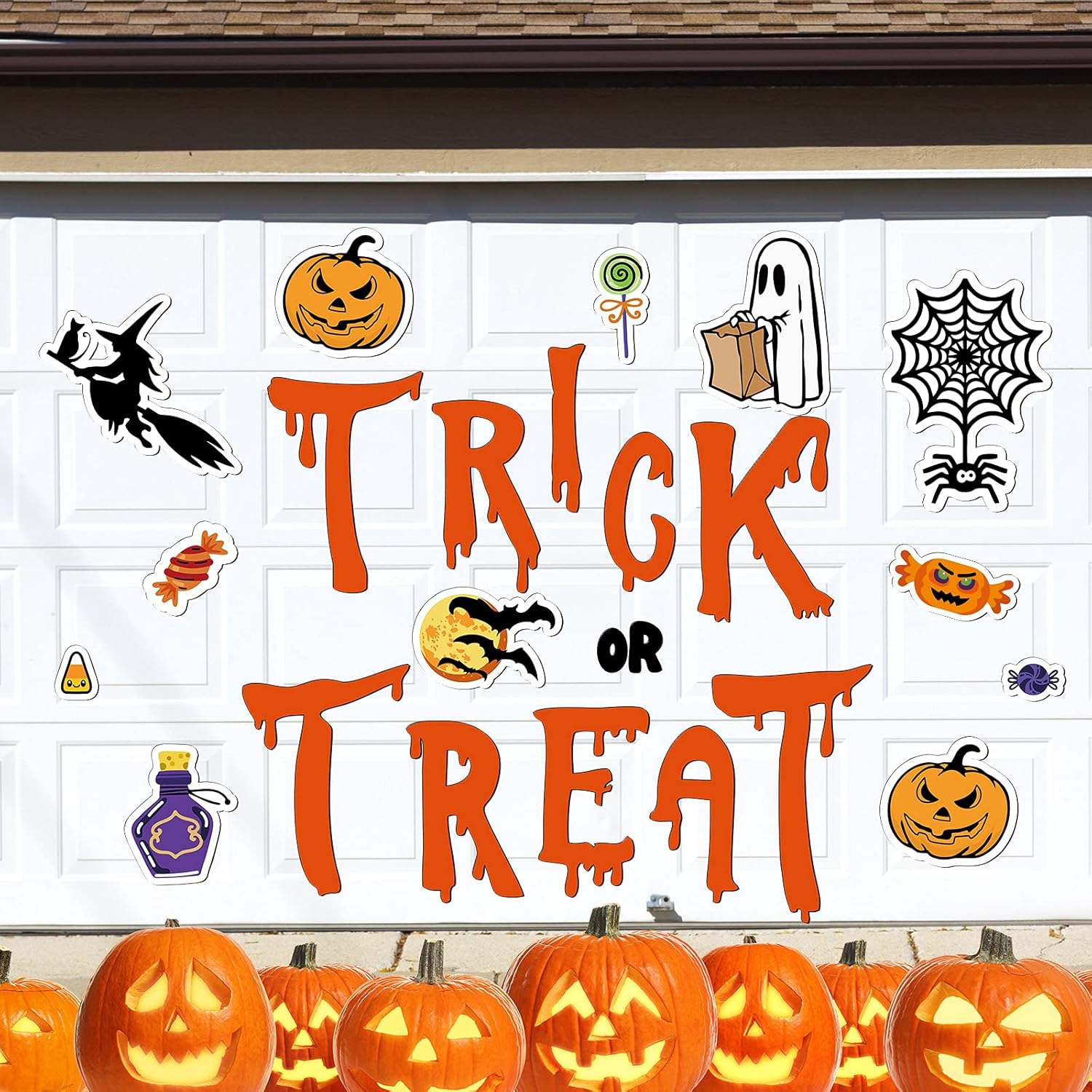 Garage Door Decorations - Clabby 24 Pieces Halloween Garage Magnets Door Decals Decorations Large Halloween Magnets Halloween Garage Door Decorations Pumpkin Ghost Witch Stickers for Fridge Window Car Door Party Supplies