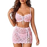 Avidlove Women Lingerie Sets 3 Piece Lace Bralette Mini Skirt With G-String Sexy Lingerie Outfits Babydoll Bodysuits
