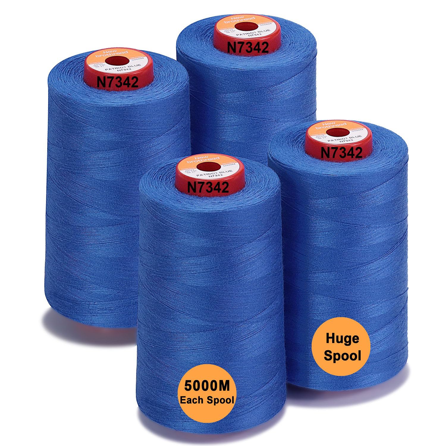 New brothread - 28 Options - 4 Large Cones of 5000M Each All Purpose Polyester Sewing Thread 40S/2 (Tex27) for Sewing, Quilting, Piecing, Serger and Overlock - Patriot Blue โ image 1