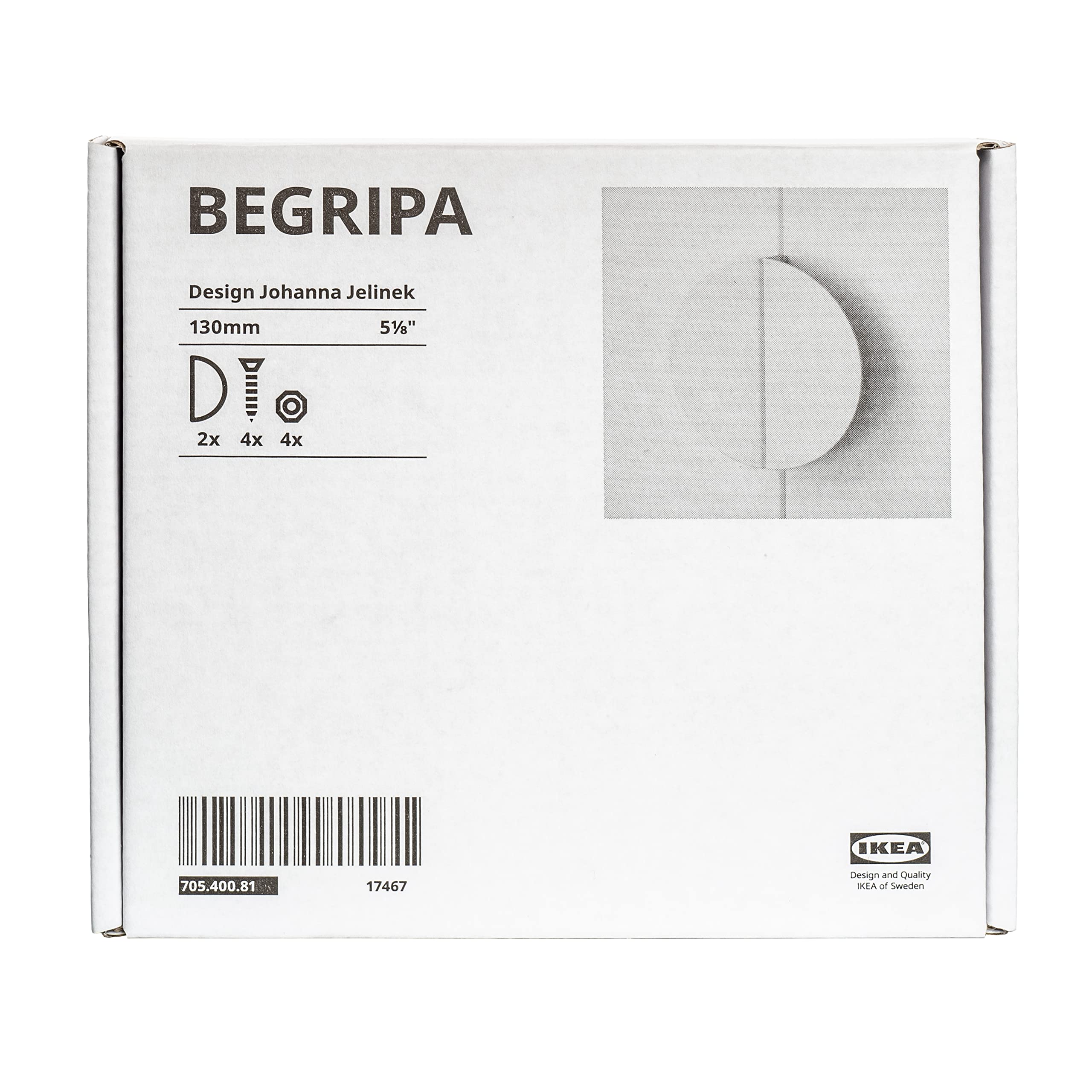 IKEA BEGRIPA Half-Round Cabinet Handles, White, 130 mm, Fits SMASTAD/PLATSA, Screws Included, 705.400.81 - Pack of 2