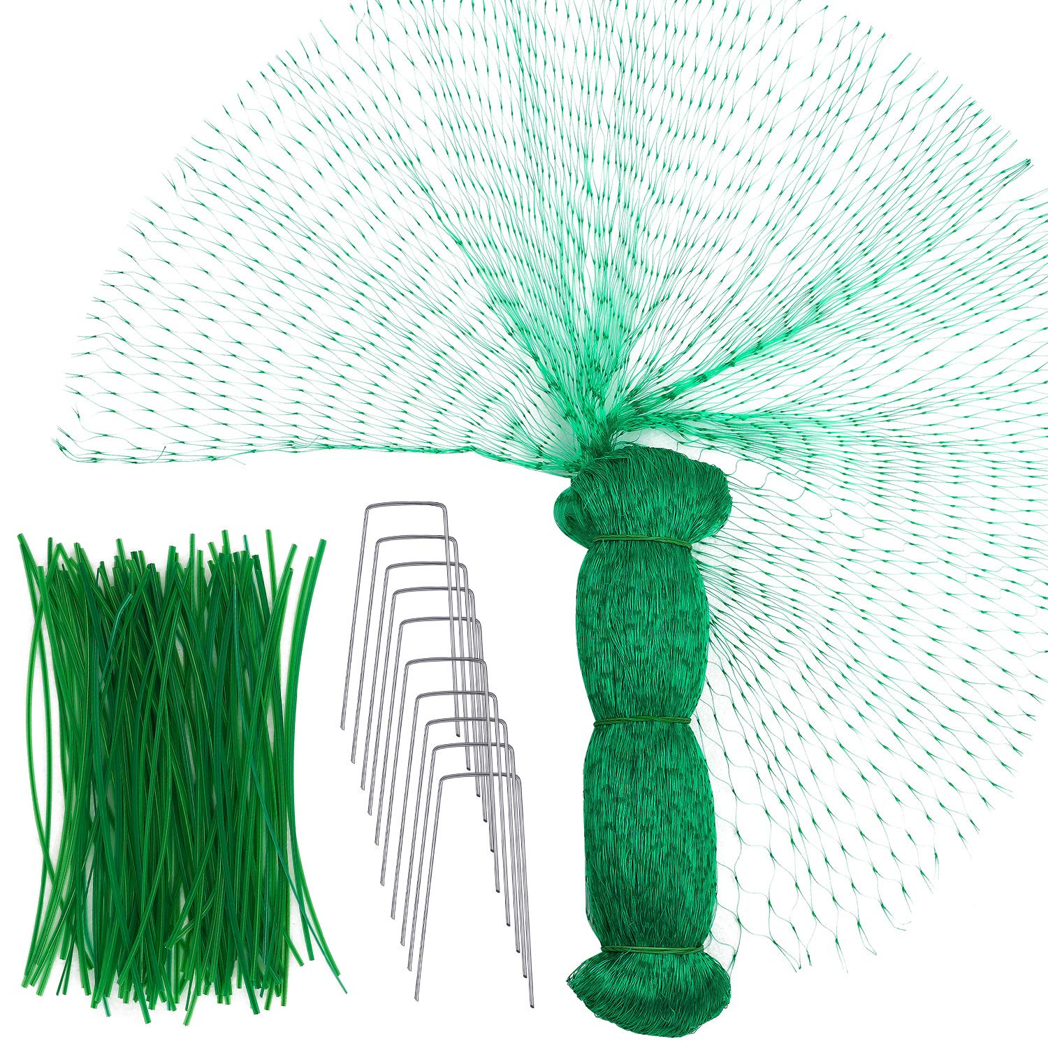 Boao 4 x 6 m Green Garden Netting Green Bird Netting Gardening Netting with 100 Pieces Garden Wire Ties and 10 Pieces U-shaped Metal Garden Clips (Green)