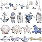 Summer Wooden Hanging Ornaments,Ocean Beach Wooden Slices Pendant for Hawaiian Tropical Christmas Tree Home Interior Hanging Decoration Party Supplies (Blue) (Dark Blue)