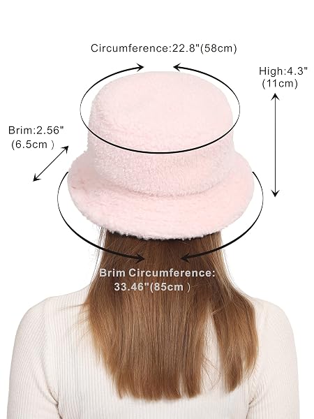 RULALA FANCY WOMEN’S FAUX FUR BUCKET HAT TEDDY STYLE CLOCHE HAT WINTER FURRY WARM FISHERMAN CAP(PINK)