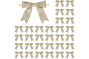 Meseey 30 Pieces 3 Inch Premade Metallic Gold Glitter Christmas Bows with Twist Tie Pretied Xmas Ribbon Bows for Gift Wrapping Basket Wedding Baby Shower Brithday Party (Gold Glitter)