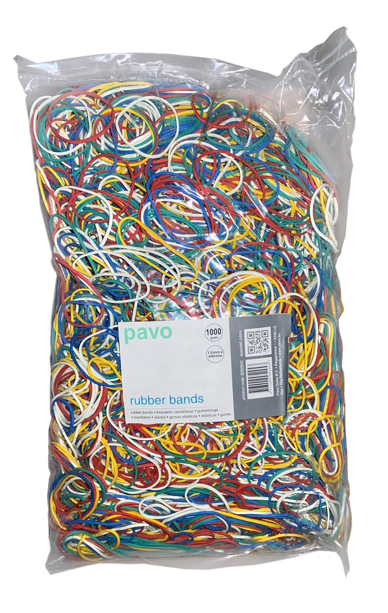 Pavo - Rubber bands 60mm x1,5mm, Jumbo Pack : 1kg Assorted color