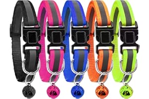 5-Pack Reflective Cat Collar with Bell - Adjustable and Detachable Pet Collar Set in Mixed Colors, Quick Release Nylon Collar