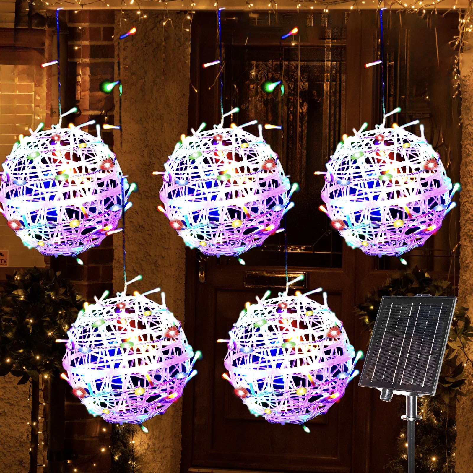 WISEgham Christmas Solar String Lights Outdoor, 5Pc 200LED 32.8ft Solar Powered Globe Fairy Lights Waterproof, 8 Modes Ball Lights Outside for Tree Garden Yard Porch Lawn Holiday Decor, Multicolor