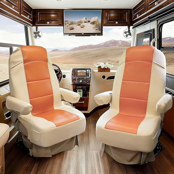 BEADCHICA 2 PACK RV SEAT COVERS- FOR CAPTAINS CHAIRS,LEATHER MOTORHOME SEAT COVERS, FOR CLASS-A RV SEAT WITH ARM REST COVERS (LIGHT ORANGE)