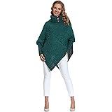 QQI Damen Kapuzen Poncho Mit Häkelborde - Strick Cape Mit Fransen Übergröße
