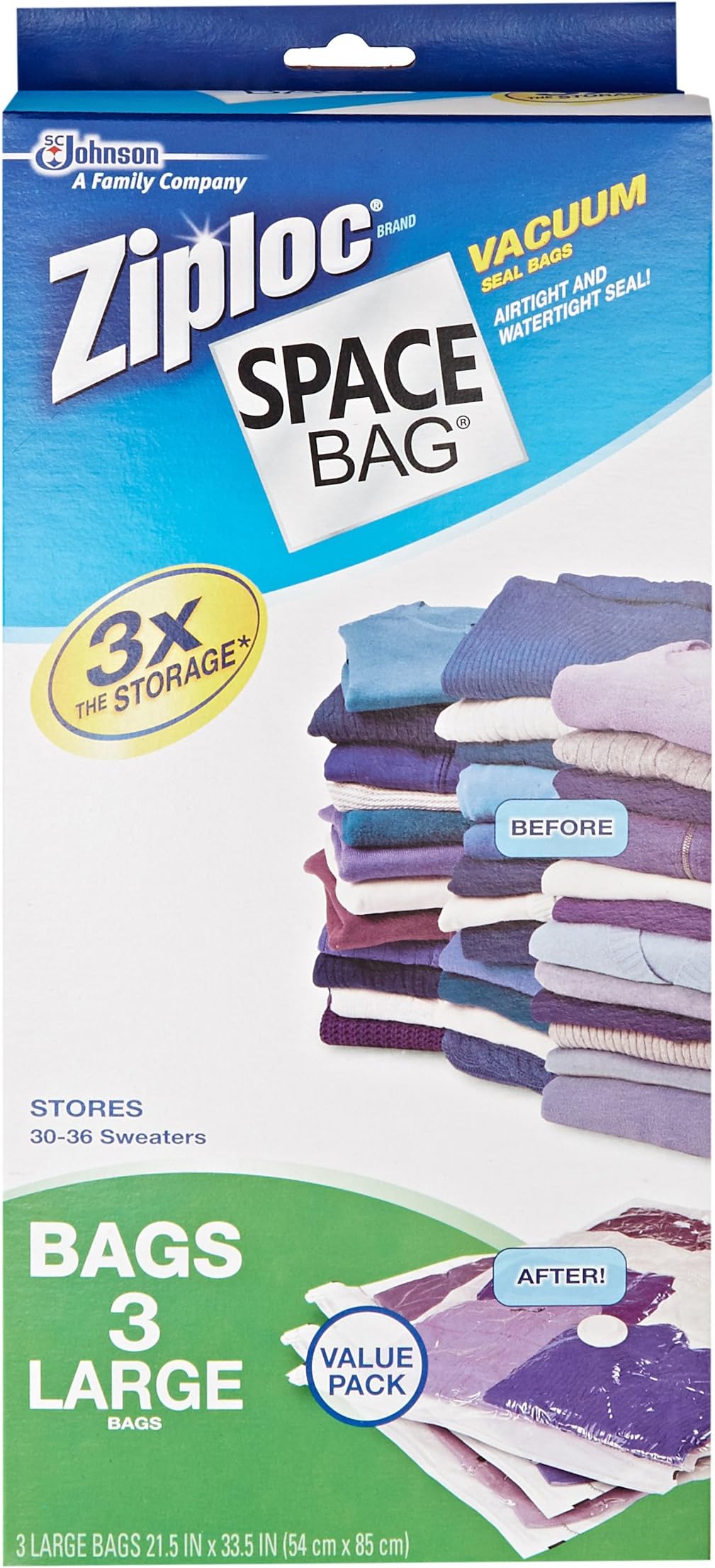 Space Bag # BRS-5303ZG Vacuum Seal Clear Storage Bags, Set of 3 Large Bags (21.5" X 33.5")