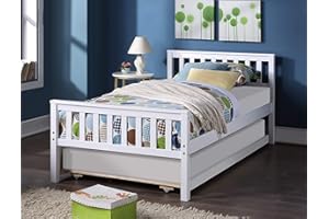 HomSof Twin Trundle, Platform Bed Frame with Headboard and Footboard,for Bedroom Small Living Space, White