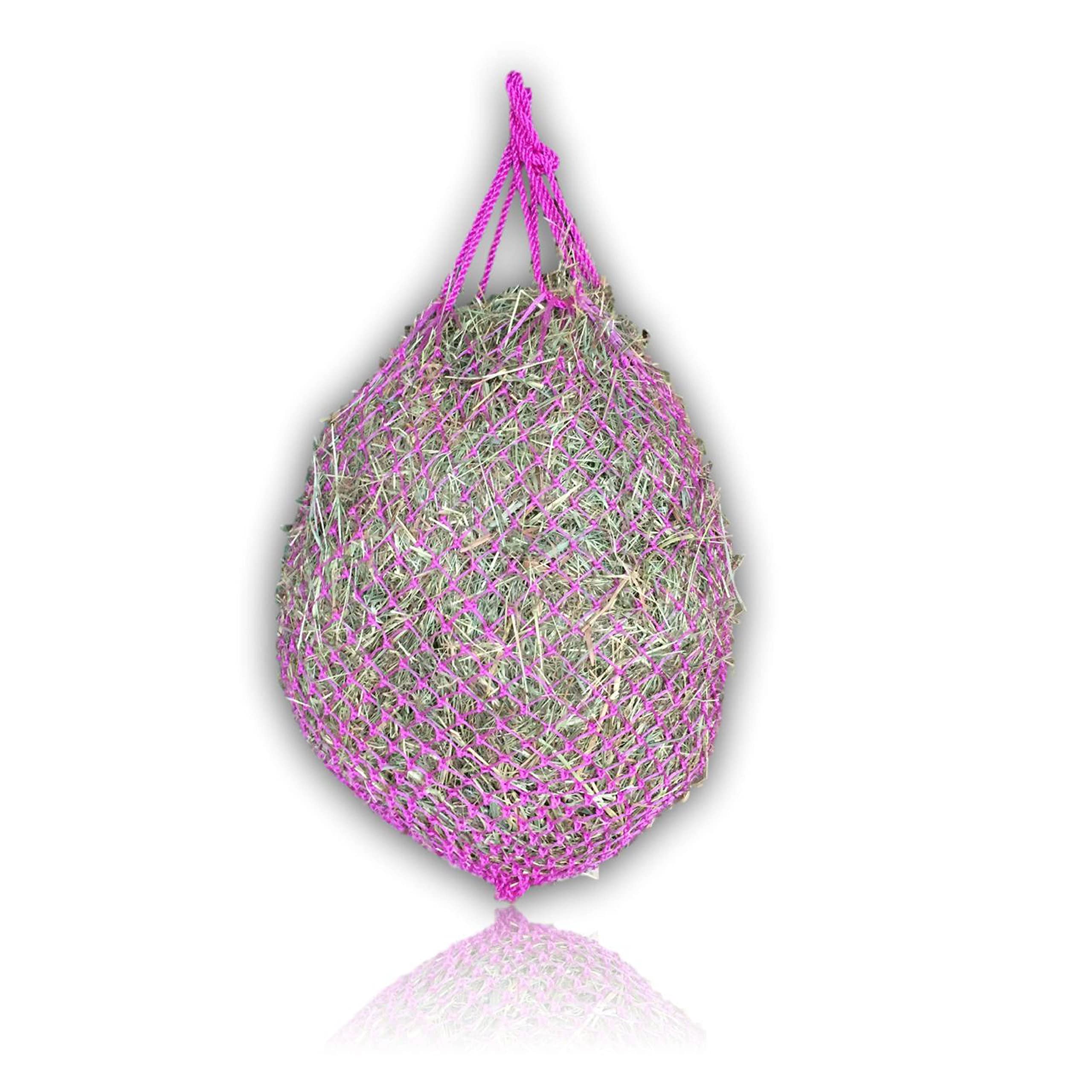 Close mesh hay net for horses - for species-appropriate feeding, improved digestion, hay bag for on the go, food bag suitable for ponies, horses, goats, animals - mesh 3 x 3 cm (3 x pink)