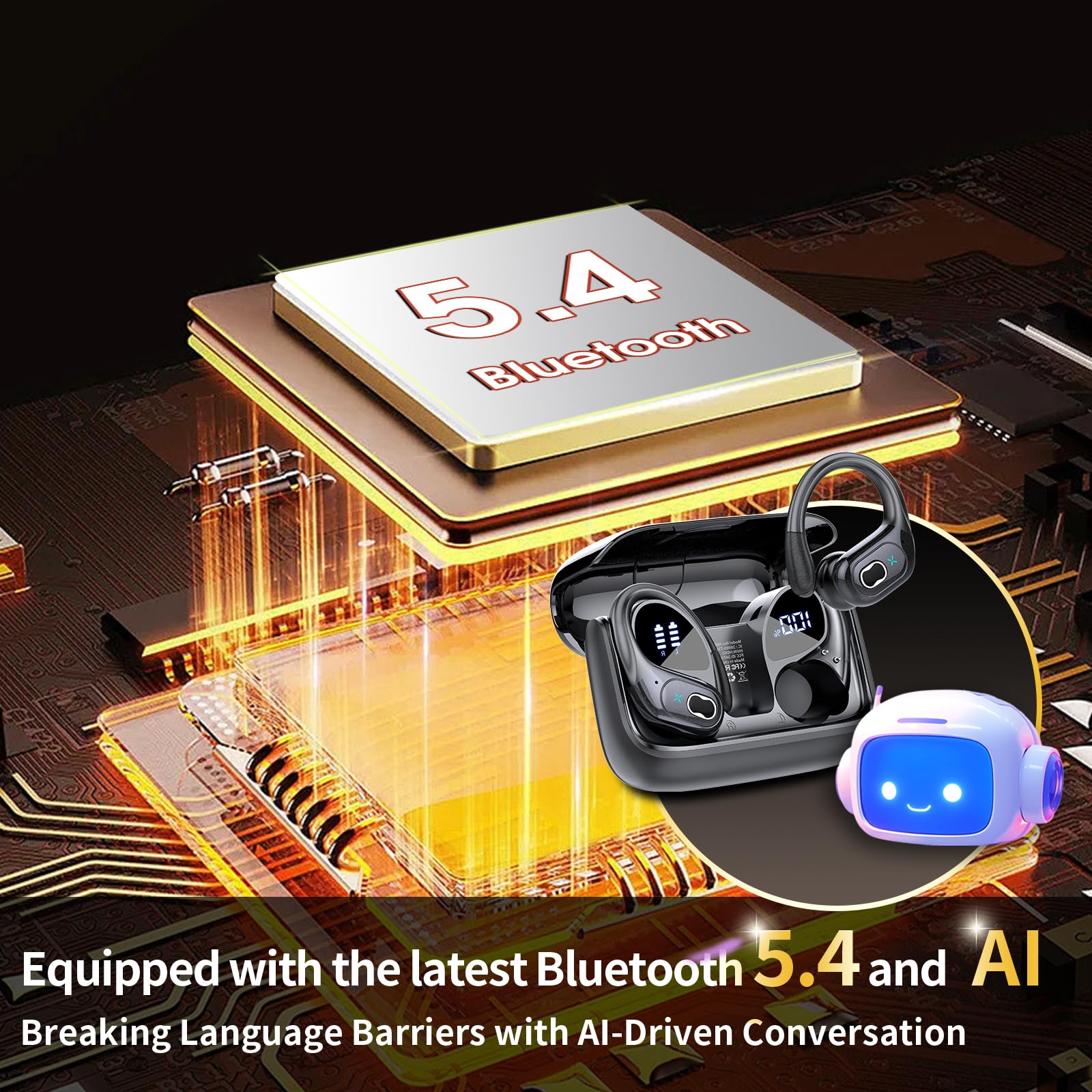 AI Translation Earbuds Real Time, 164 Language Translator Earbud 3-in-1 Bluetooth 5.4 Translator Earbuds with 6 Translation Modes, 75H Translators Headphones with APP for Travel Business, Black