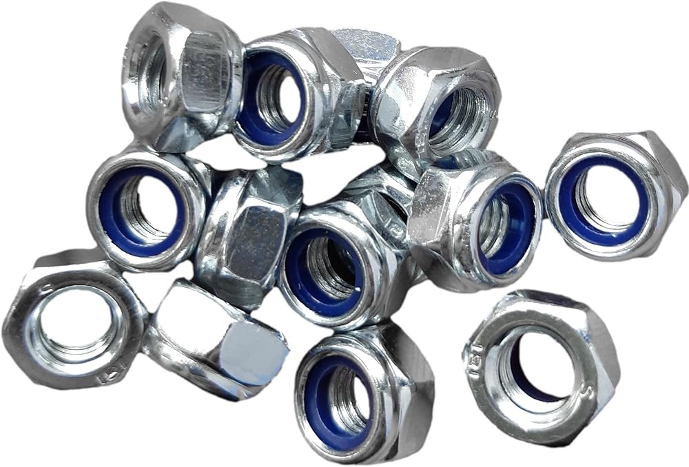 LLB M16 Locking Nyloc Hex Nut 16mm Galvanised Steel Zinc Box of 6