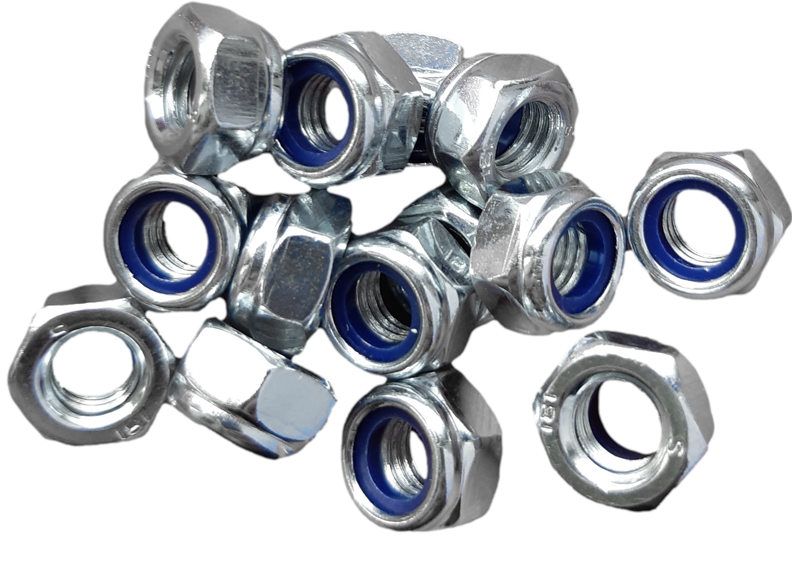 M8 Locking Hex Nuts Nyloc Zinc Plated 8mm Nut Width 13mm Box of 100pcs