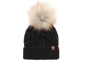 MIRMARU Kids Youth Boys & Girls Ages 7-12 Winter Thick Stretchy Cable Knitted Pom Pom Beanie Hat