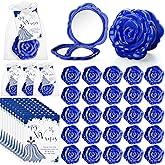 Wenqik 50 Sets Quinceanera Party Favors for Guests Rose Design Compact Pocket Mirrors Quinceanera Cards Thank You Gift and Organza Bags Sweet 15 Mis Quince Birthday Party Favor (Blue)