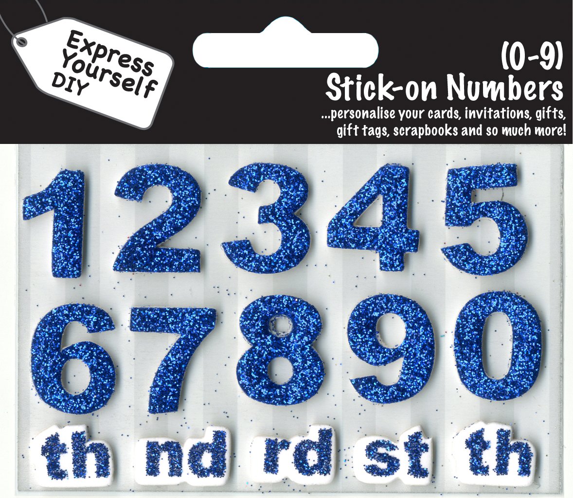 Express Yourself MIP Numbers 0-9 (Blue) Age Topper - Self Adhesive Greeting Card Craft Embellishment Sticker Set for Card Making, Gift Wrapping, Scrapbooking, Paper Crafts and DIY Projects