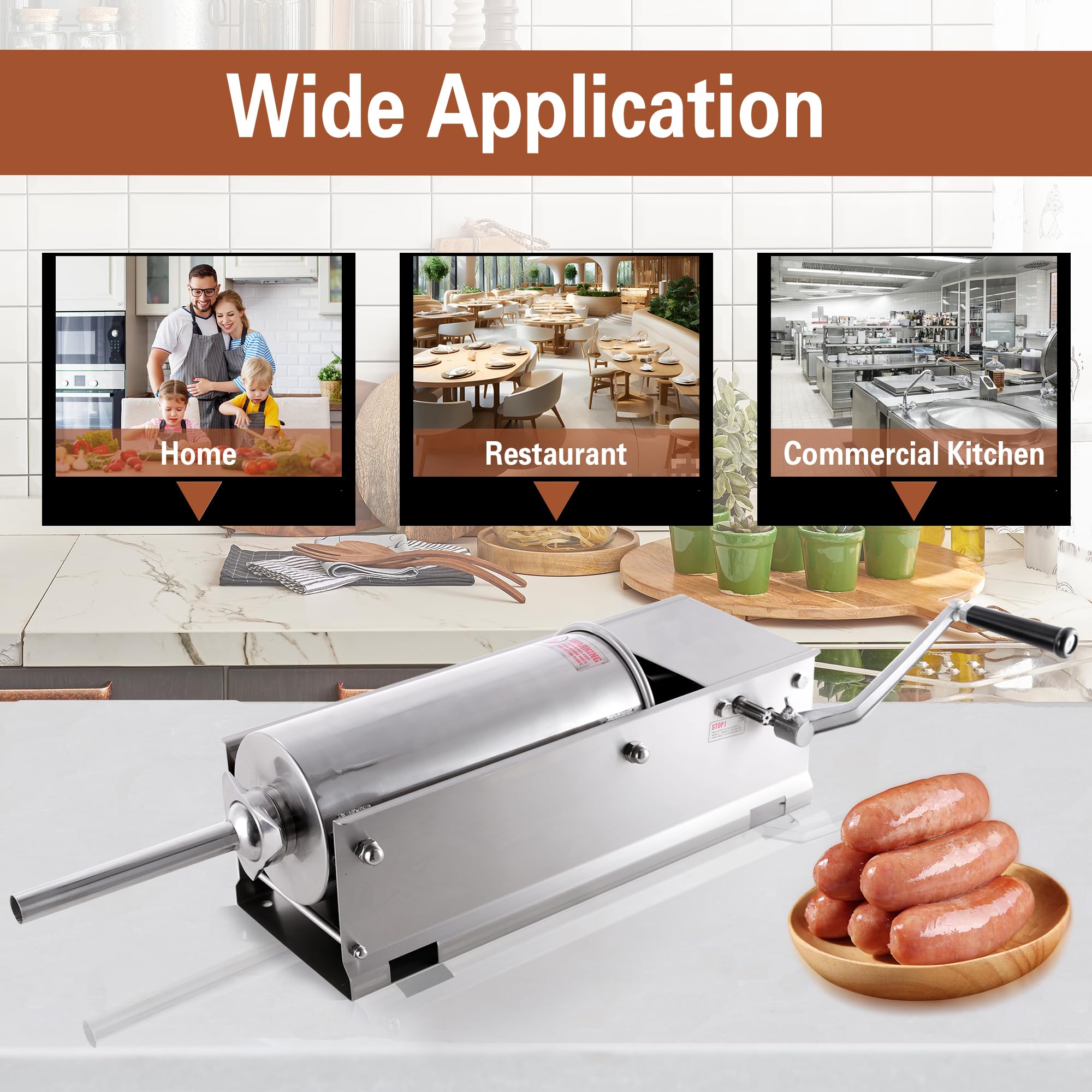 Hakka 15lbs(7 Liter) Sausage Machine 2 Speed Stainless Steel Horzontal Sausage Stuffer