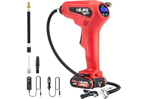 HILIPE Cordless Tire Inflator Portable Air Compressor with Battery and Charger,12V Lithium Battery Car Air Pump, Auto air pump with Digital Pressure Gauge for Car tires, Bicycle, Ball