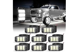 SHINIGHT 8PCS White Rock Lights - Super Bright Pure White 6000K LED Chips, 3M/9.84FT Extension Wires, IP68 Waterproof Underglow Lights for Trucks, ATV, UTV, Cars, Boats