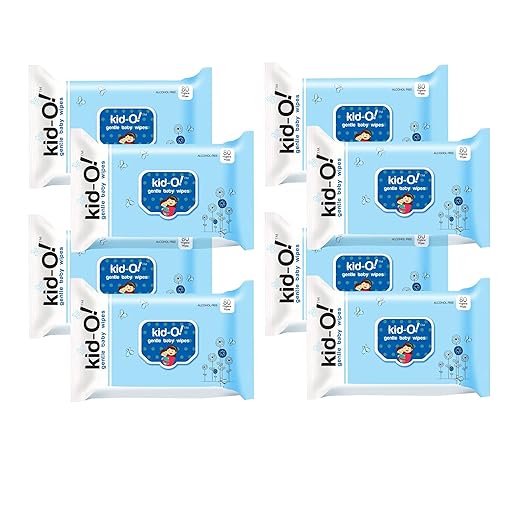 Kido Gentle Baby Wet Wipes with Aloe Vera, 15 cm x 20 cm, Combo of 8 (Kido Blue, 80 * 8=640 Count)