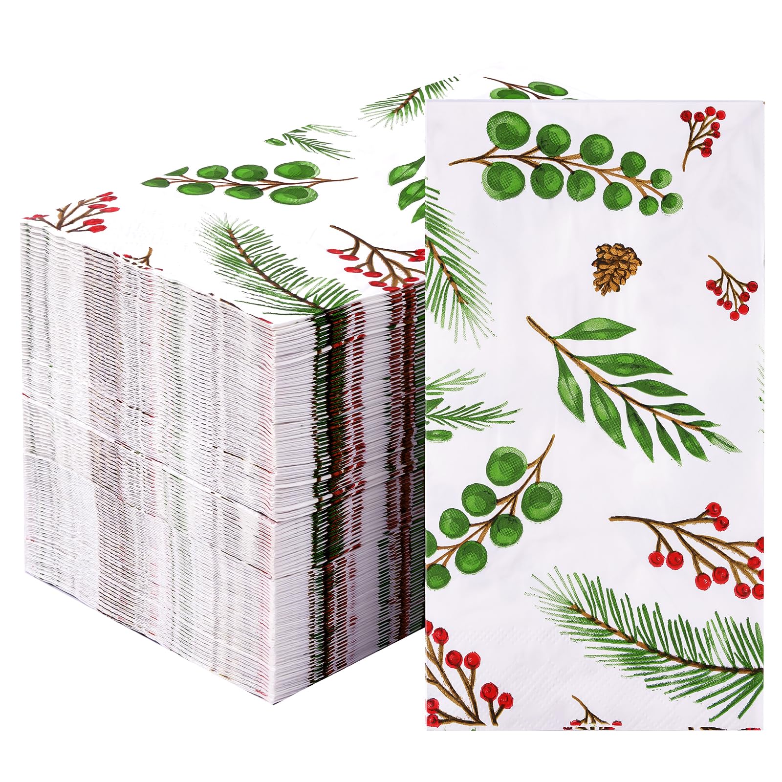 Photo 1 of 100 Christmas Paper Towels Holiday Disposable Napkins, 3 Ply Holly Mistletoe Berries Greenery Guest Hand Towels for Xmas Holiday Party Home Dinner Kitchen Bathroom Powder Room