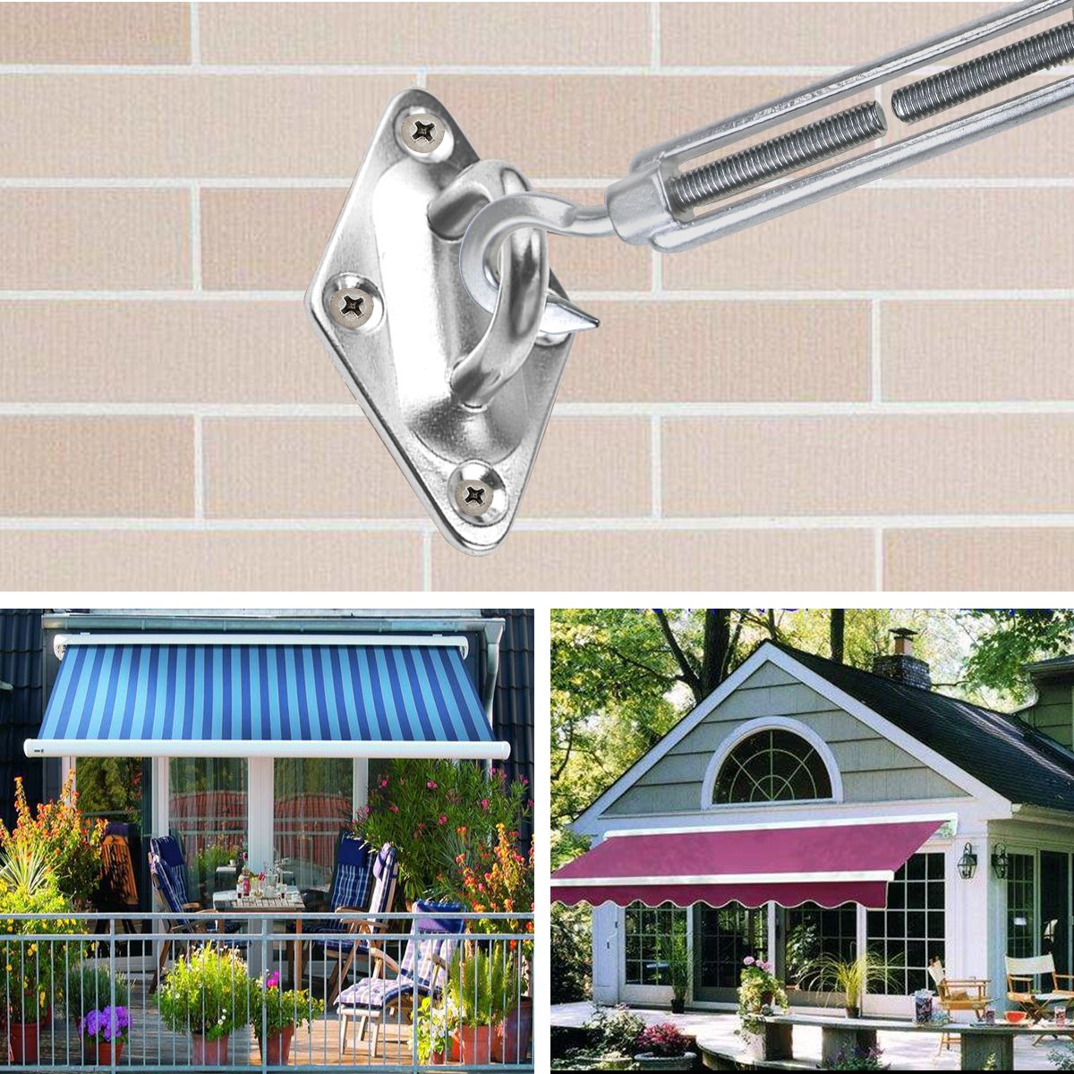 Magicfun Sun Shade Sail Hardware Kit for Rectangle & Square Installation 316 & 304 Stainless Steel Silver for Deck Garden Lawn Patio