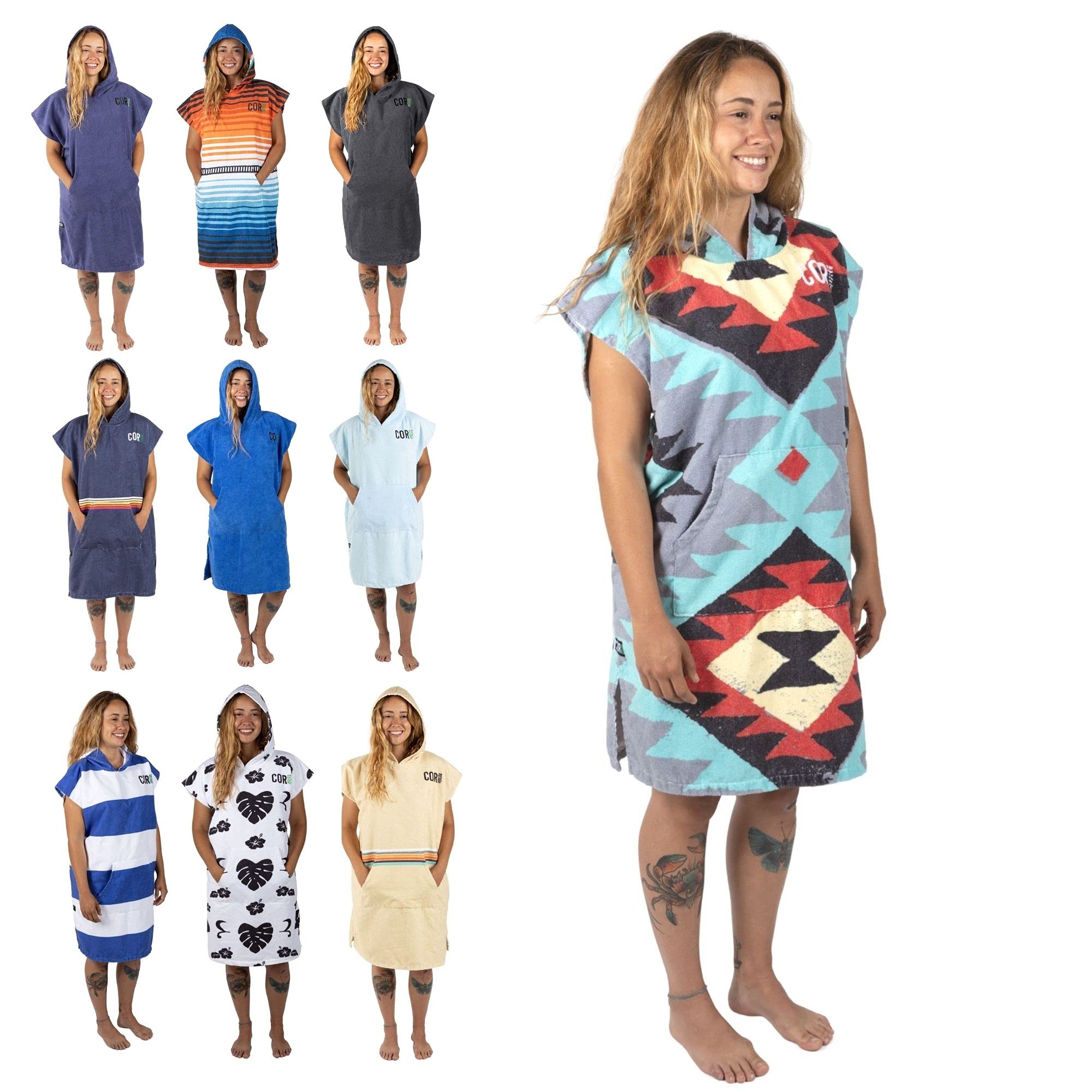 COR Surf Changing Robe Towelling Poncho | The Original Surf Poncho | Multiple Sizes from Big Kids, Teens to Adults (Tribal, Medium)