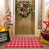 Christmas Red Green White Plaid Rug, 28" x 43" Cotton Hand-Woven Buffalo Check Layered Door Mat for Front Porch, Entryway, Ou