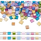 Beadthoven 160pcs 5mm Glitter Tila Tile Beads, 2-Hole Glass Seed Beads Mixed Transparent Flat Rectangle Square Japanese Glass Beads for DIY Multi-Strand Bracelet Necklace Jewelry Making DIY Crafts