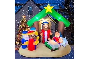 BLOWOUT FUN Christmas Inflatables Outdoor Decoration,7 FT Inflatable Nativity Scene with Baby Jesus,Parents Built-in LED Lights,Xmas Decor Blow Up Inflatables Nativity Sets for Holiday Party Garden