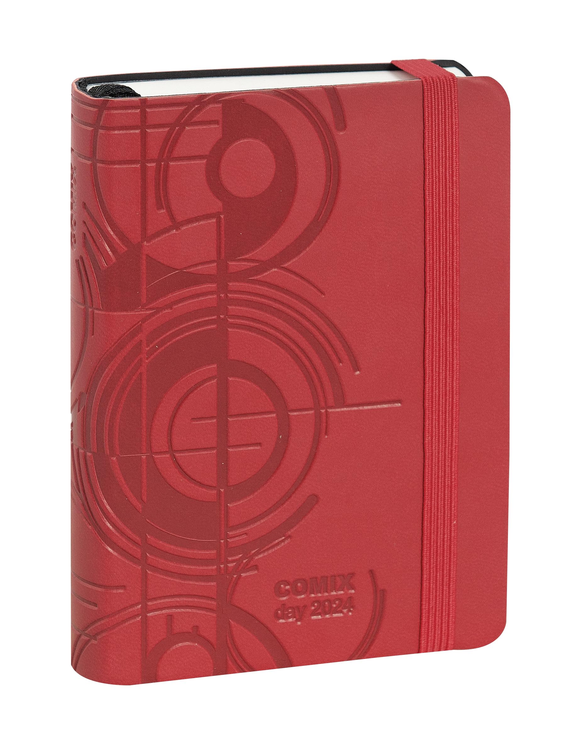Comix Special, Mignon - 2024 12 Months, Daily Diary, with Elastic Loop for Pencil or Pen, Closure with Elastic Band and Bookmark, 384 Pages, Format 9 x 12.5 cm - Red