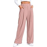SANTINY Wide Leg Pants Woman Elastic High Waisted Waffle Knit Slacks Business Casual Work Pants Pleated Trousers with Pockets